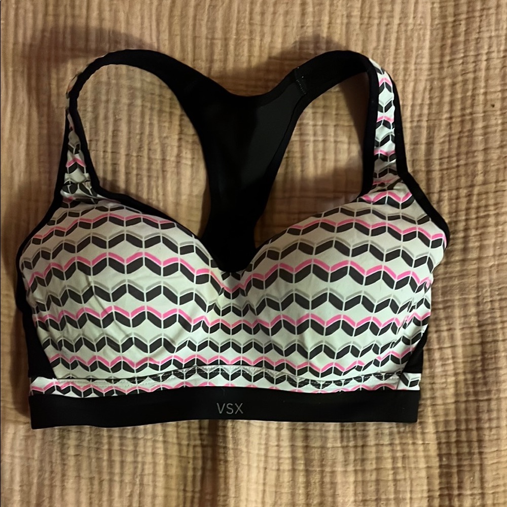 VSX Women's Geometric Print Sports Bra - Black and Pink